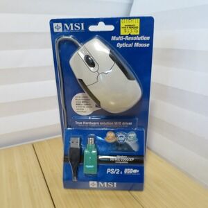 NOS NIB Vintage MSI Multi-Resolution Optical Mouse USB with PS2 adapter